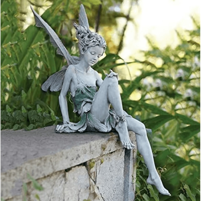 Enchanted Flute Fairy Garden Statue Resin Angel Sculpture For Outdoor Lawn Home Decor 0