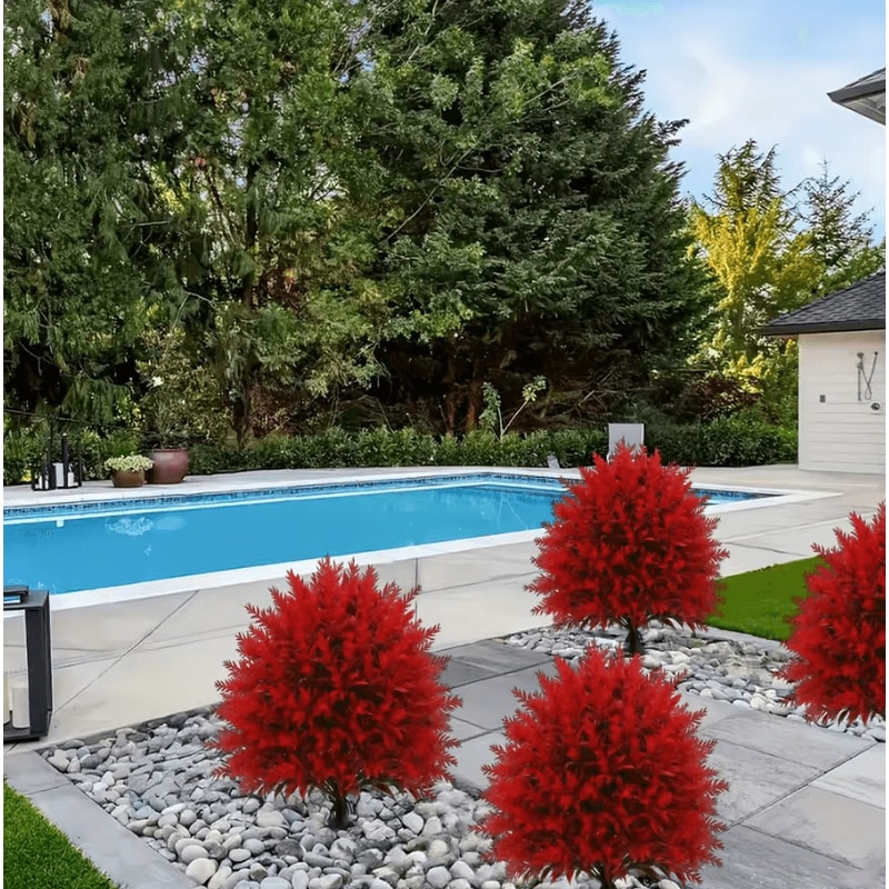 Red Artificial Lavender Garden Stake UVResistant Faux Outdoor Flower Decor 1