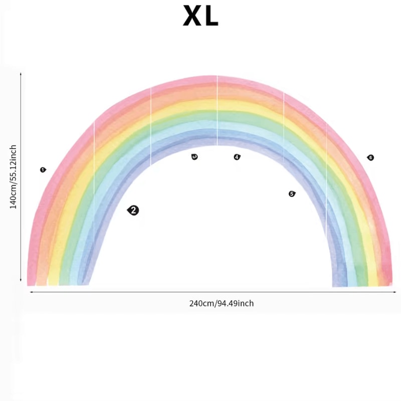 Large Pastel Rainbow Wall Stickers Boho Nursery Peel Stick Wall Decals For Kids Room 4