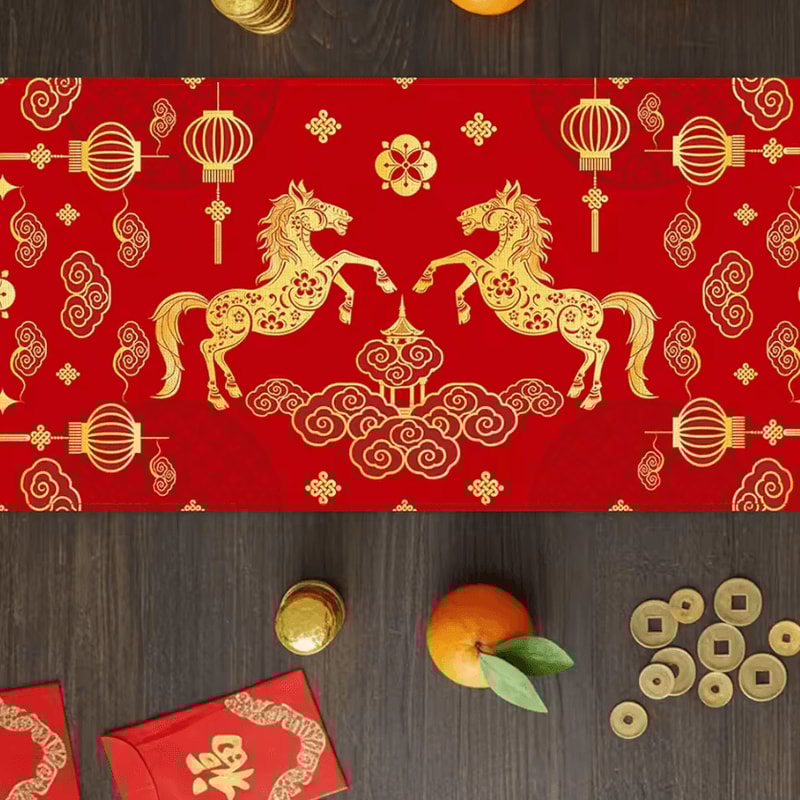 Chinese New Year Linen Table Runner Zodiac Horse 2026 Spring Festival Dining Decor 2