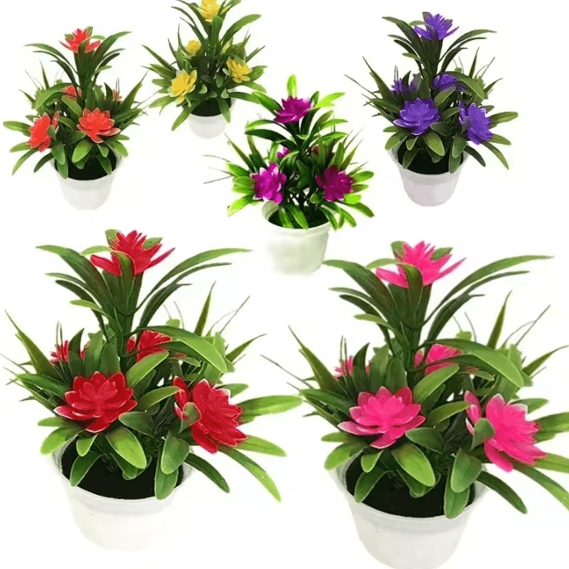 Colorful Artificial Flower Bonsai Mini Potted Faux Plants For Home Table Decor 0