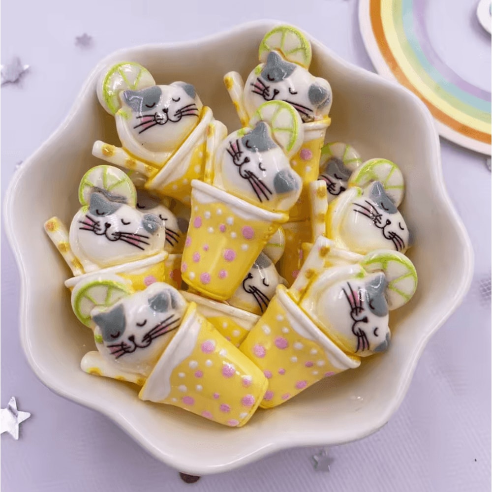 Kawaii Cartoon Cat Resin Charms Colorful Flatback DIY Craft Decor Set 10PCS 3