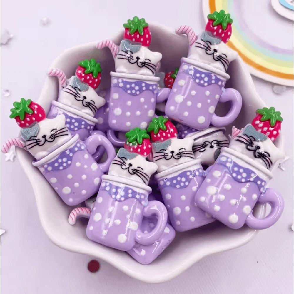 Kawaii Cartoon Cat Resin Charms Colorful Flatback DIY Craft Decor Set 10PCS 4