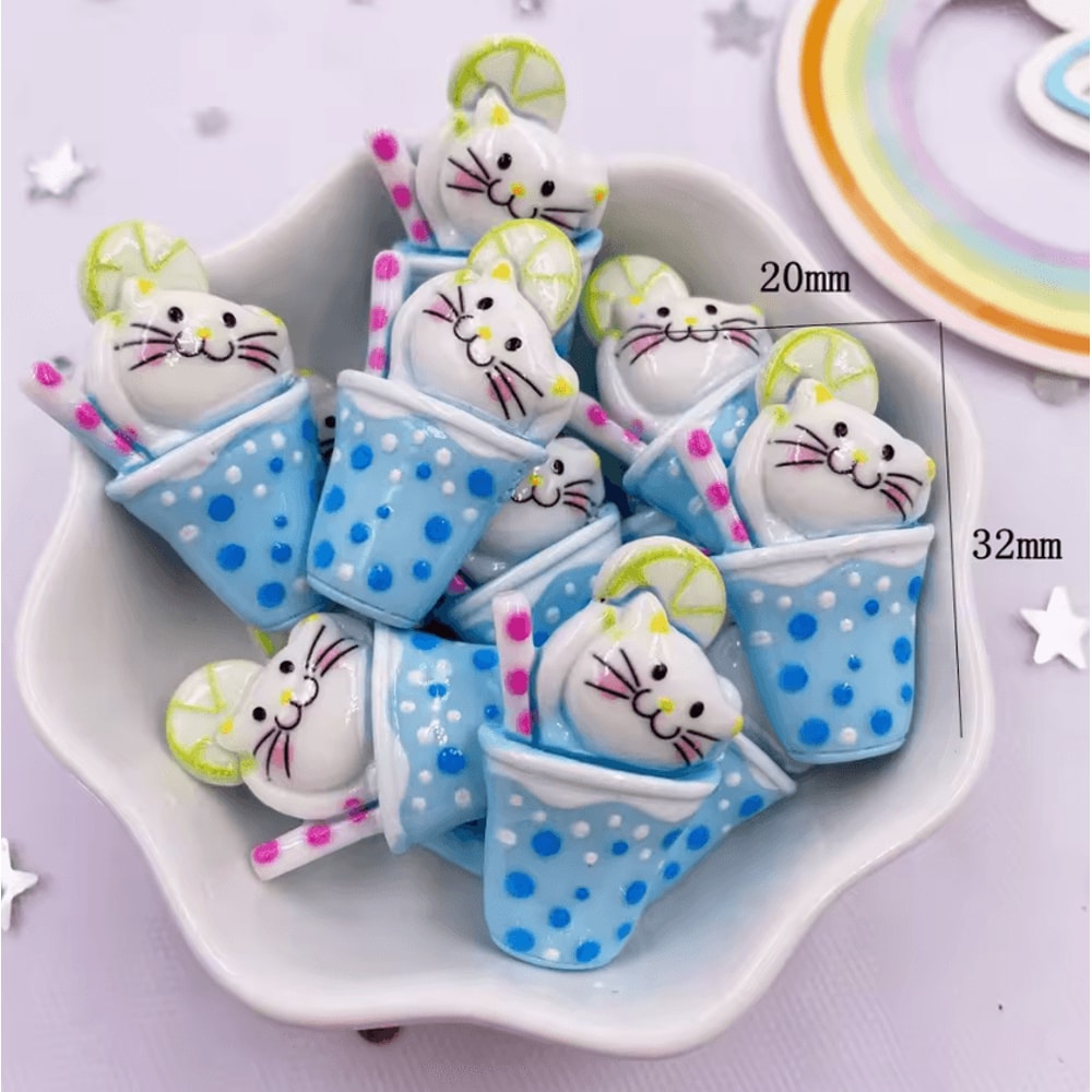 Kawaii Cartoon Cat Resin Charms Colorful Flatback DIY Craft Decor Set 10PCS 5