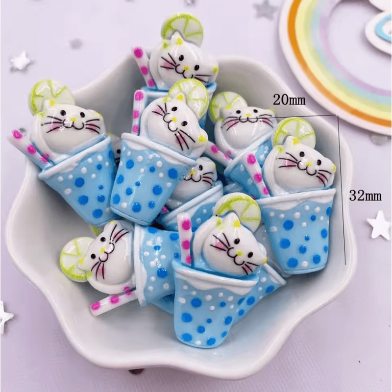 Kawaii Cartoon Cat Resin Charms Colorful Flatback DIY Craft Decor Set 10PCS 5