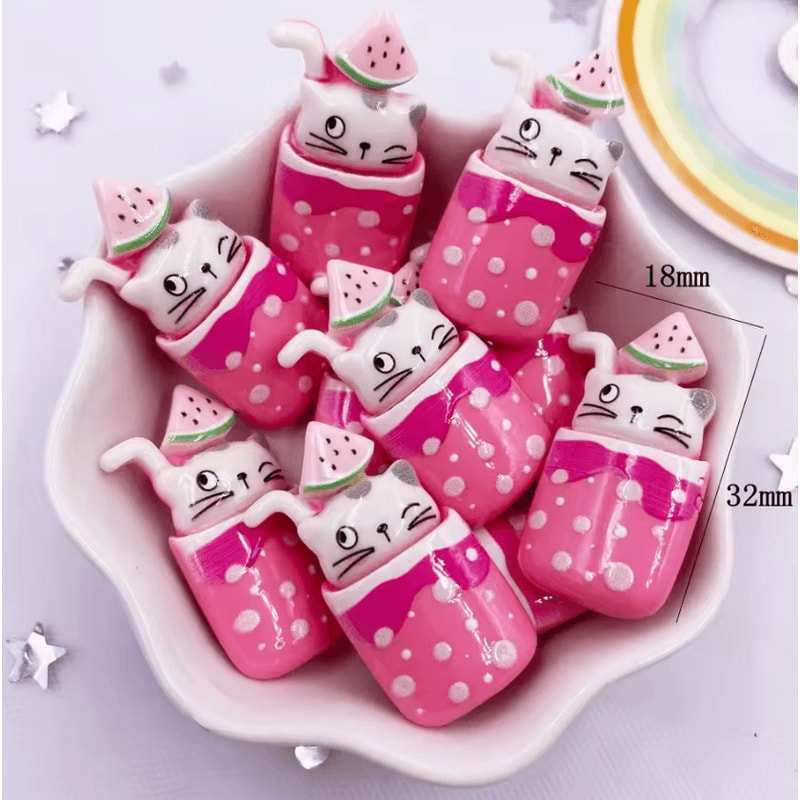 Kawaii Cartoon Cat Resin Charms Colorful Flatback DIY Craft Decor Set 10PCS 6