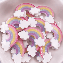 glitter rainbow cloud flatback charms – colorful acrylic diy craft embellishments (20pcs)