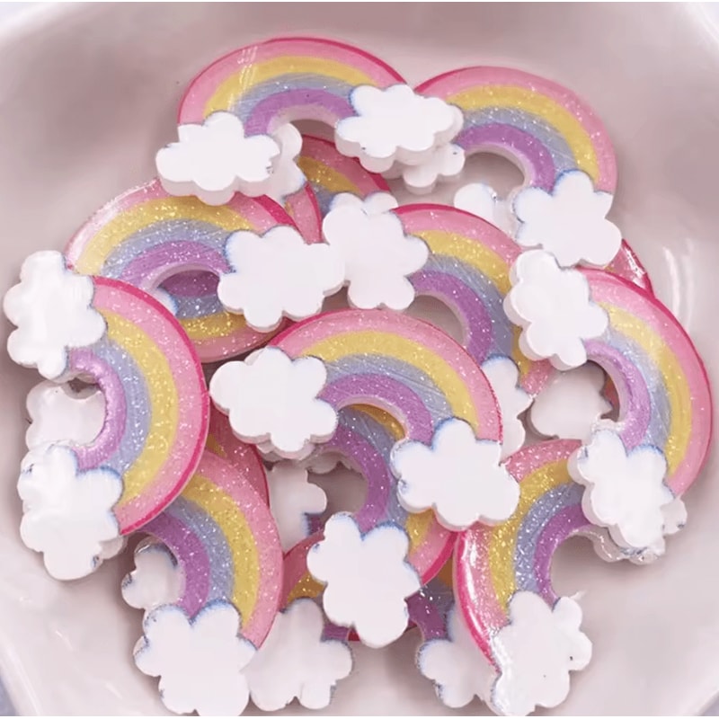 Glitter Rainbow Cloud Flatback Charms Colorful Acrylic DIY Craft Embellishments 20PCS 0