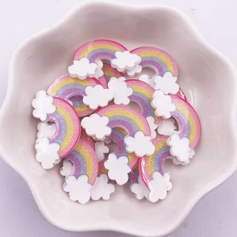 Glitter Rainbow Cloud Flatback Charms Colorful Acrylic DIY Craft Embellishments 20PCS 2