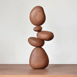 nordic wooden stone puzzle decor – solid wood decompression art ornament for wall & desk