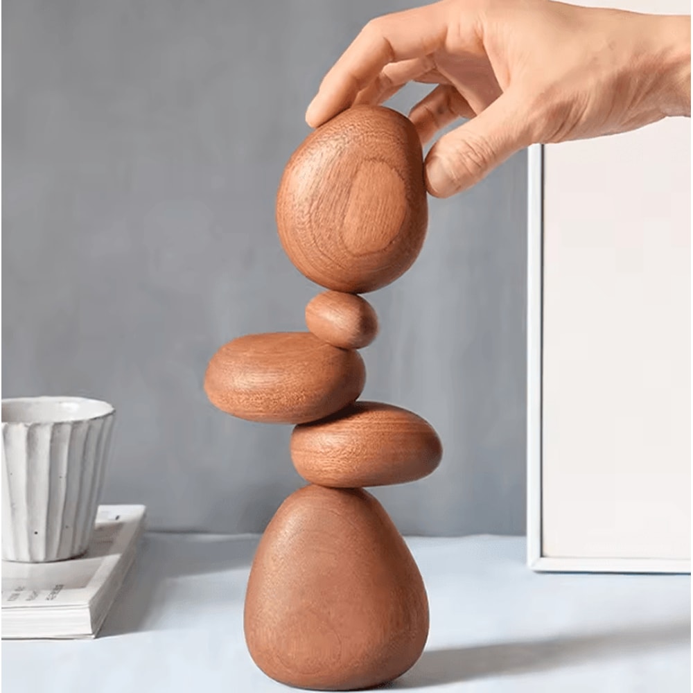 Nordic Wooden Stone Puzzle Decor Solid Wood Decompression Art Ornament For Wall Desk 1
