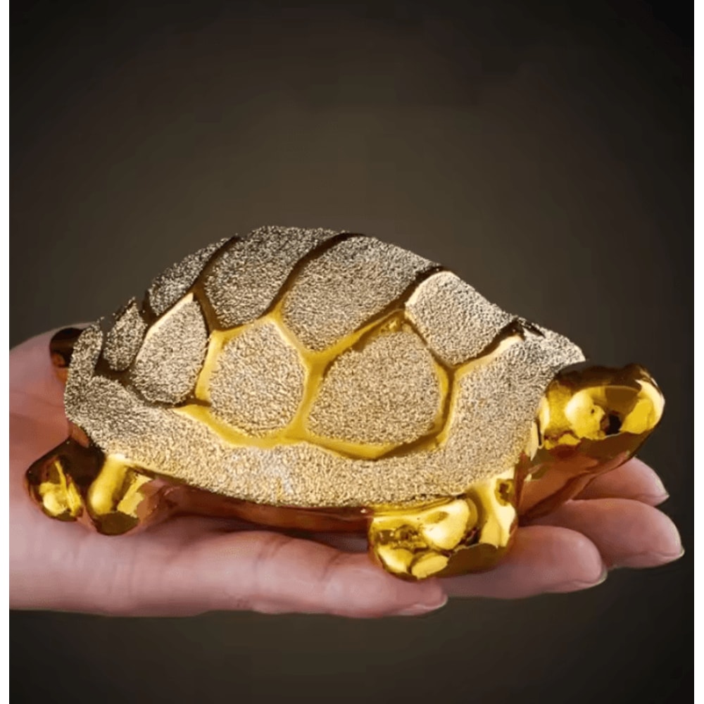 Golden Money Turtle Ceramic Figurine Feng Shui Longevity Desk Home Decor 0