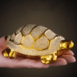 golden money turtle ceramic figurine – feng shui longevity desk & home decor