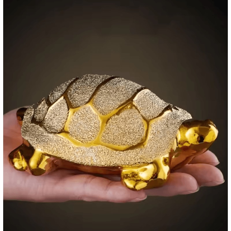Golden Money Turtle Ceramic Figurine Feng Shui Longevity Desk Home Decor 0