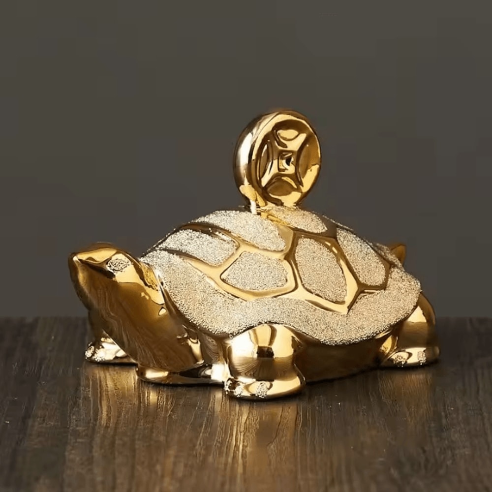 Golden Money Turtle Ceramic Figurine Feng Shui Longevity Desk Home Decor 1
