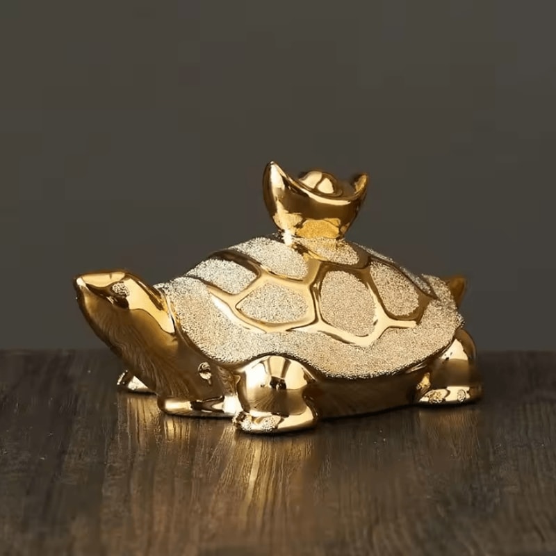 Golden Money Turtle Ceramic Figurine Feng Shui Longevity Desk Home Decor 3