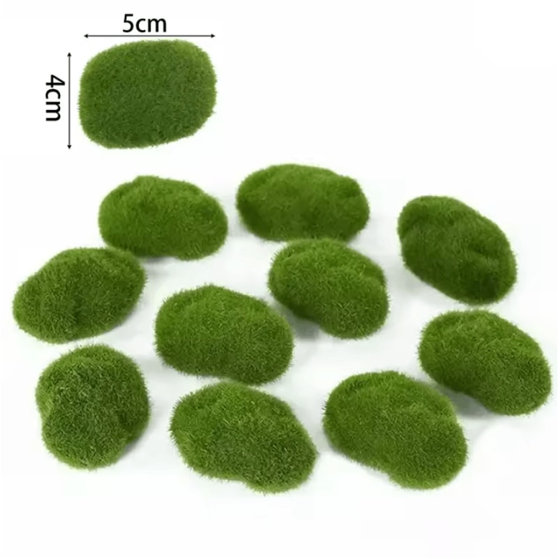 Artificial Moss Stone Decor Balls Realistic Green Moss Rocks For DIY Garden Home Styling 4
