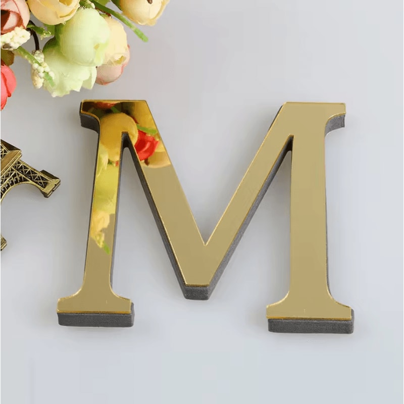 Gold Mirror Alphabet Wall Stickers 3D Acrylic Letter DIY Decor For Bedroom Events 0