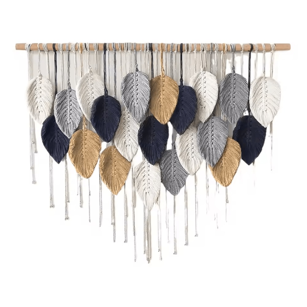 Large Boho Macrame Wall Hanging Handmade Nordic Woven Tapestry Leaf Art Decor 3