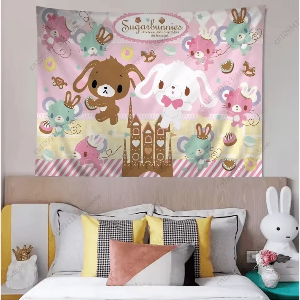 Kawaii Sugarbunnies Cartoon Tapestry Cute Aesthetic Wall Hanging Decor For Bedroom Gifts 2