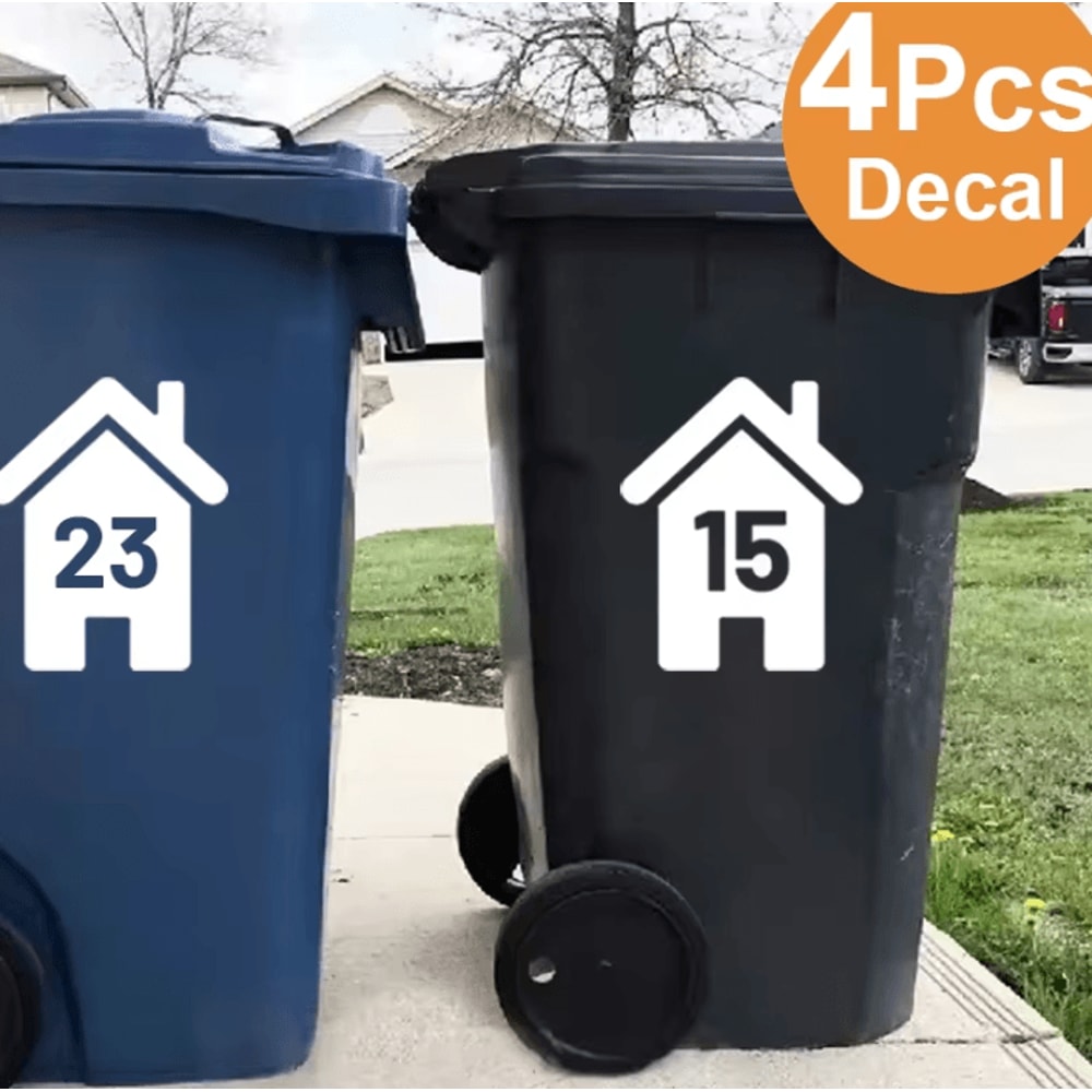 Custom Wheelie Bin Number Stickers Waterproof Vinyl House Number Decals 4PCS Set 1