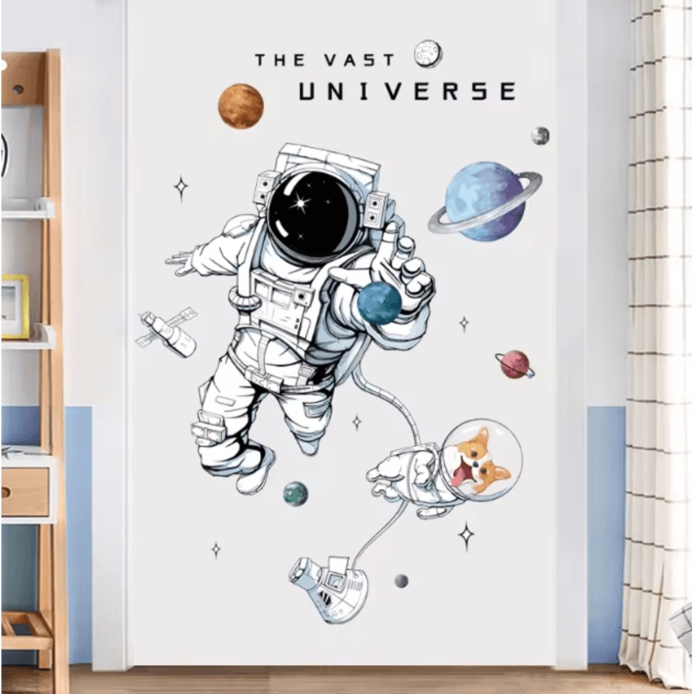 Cute Astronaut Wall Stickers Removable Space Decals For Kids Room Nursery Decor 0