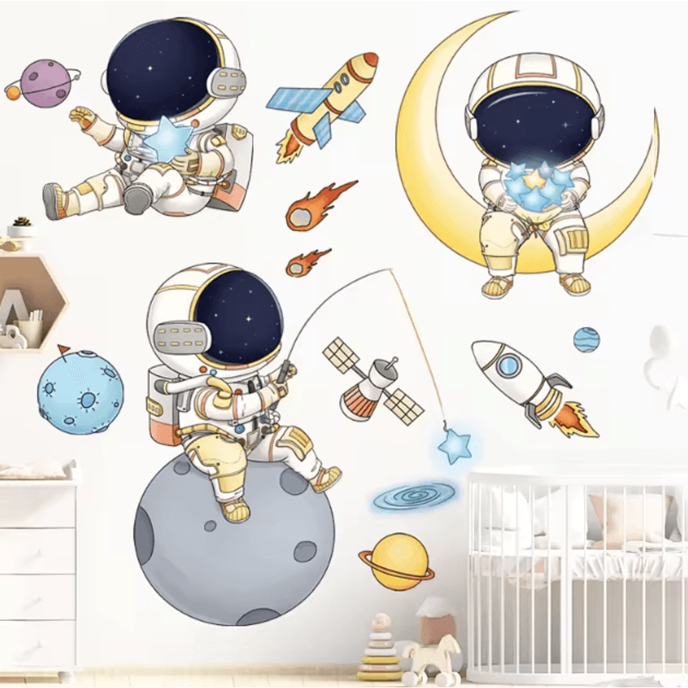 Cute Astronaut Wall Stickers Removable Space Decals For Kids Room Nursery Decor 1