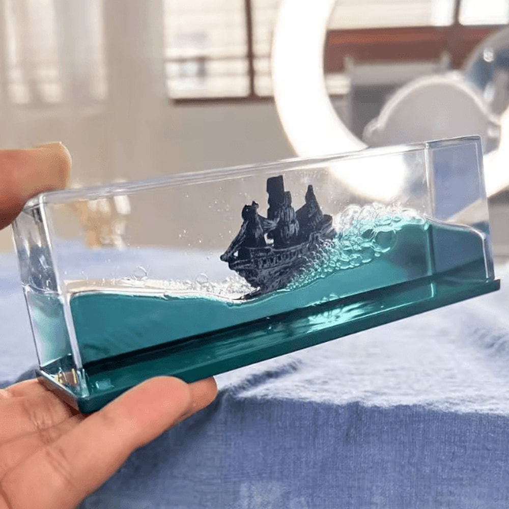 Black Pearl Liquid Motion Ship Bottle Floating Pirate Ship Stress Relief Desk Decor 1