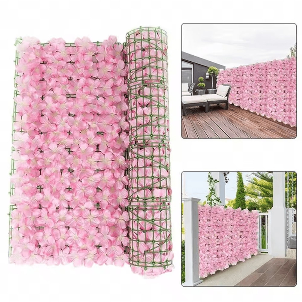 Expandable Artificial Ivy Fence Screen With Flowers Decorative Garden Privacy Wall Panel 0