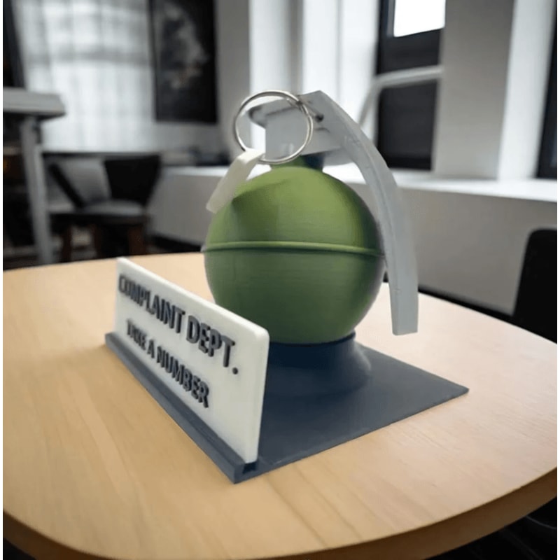 Funny Complaint Department Desk Sign Grenade 3D Printed Office Prank Decor Gift 1