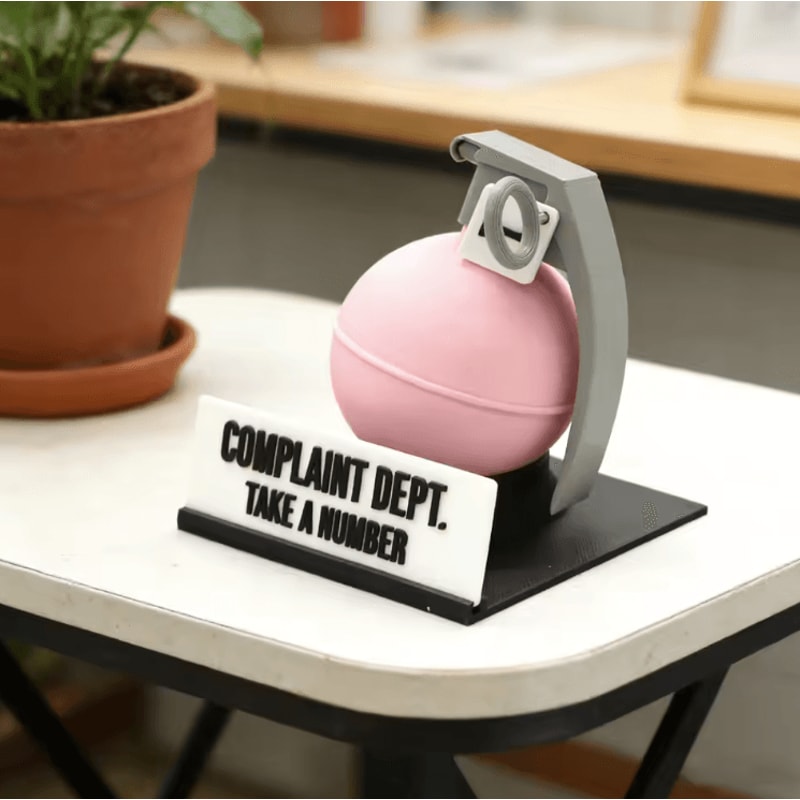 Funny Complaint Department Desk Sign Grenade 3D Printed Office Prank Decor Gift 4