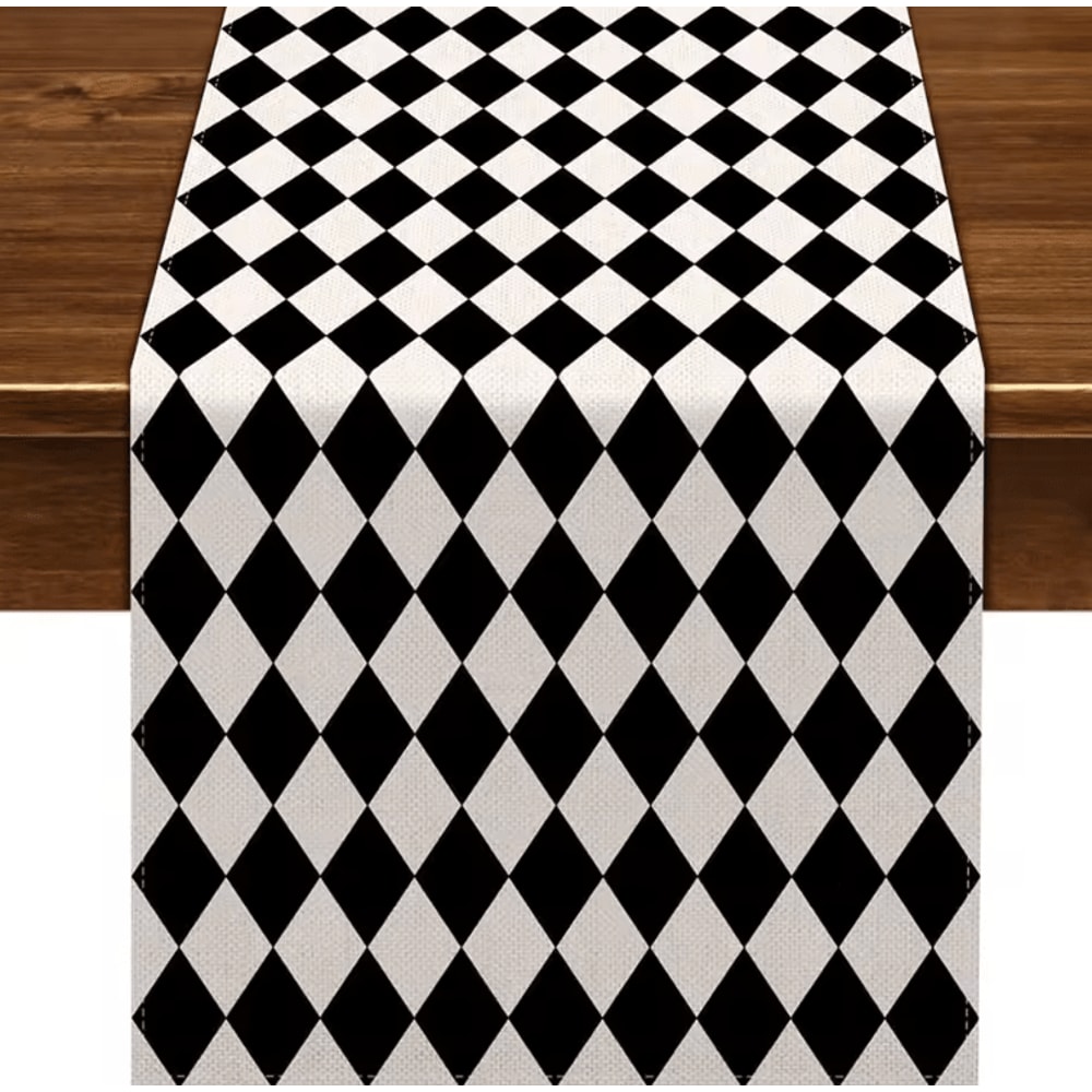 Black White Buffalo Plaid Table Runner Diamond Lattice Farmhouse Table Runner Linen Decor 0