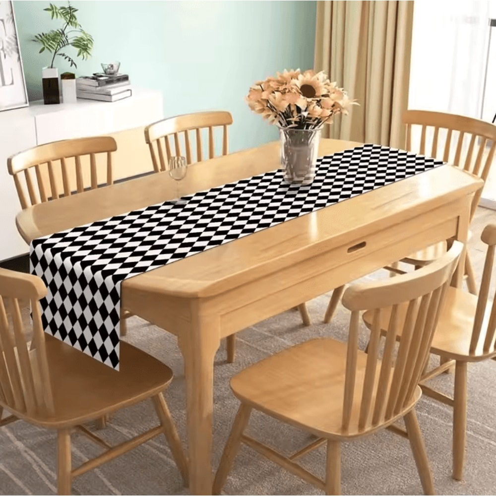Black White Buffalo Plaid Table Runner Diamond Lattice Farmhouse Table Runner Linen Decor 1