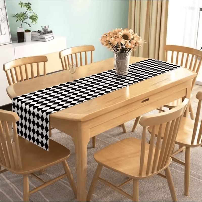 Black White Buffalo Plaid Table Runner Diamond Lattice Farmhouse Table Runner Linen Decor 1