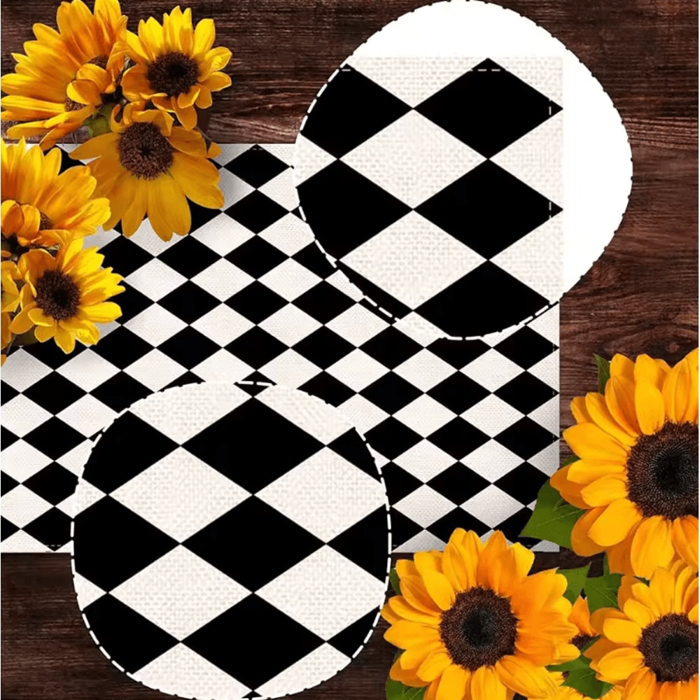 Black White Buffalo Plaid Table Runner Diamond Lattice Farmhouse Table Runner Linen Decor 3