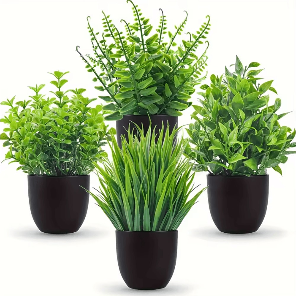 Mini Artificial Potted Plants Set 4PCS Fake Bonsai Desk Decor Indoor Greenery 1