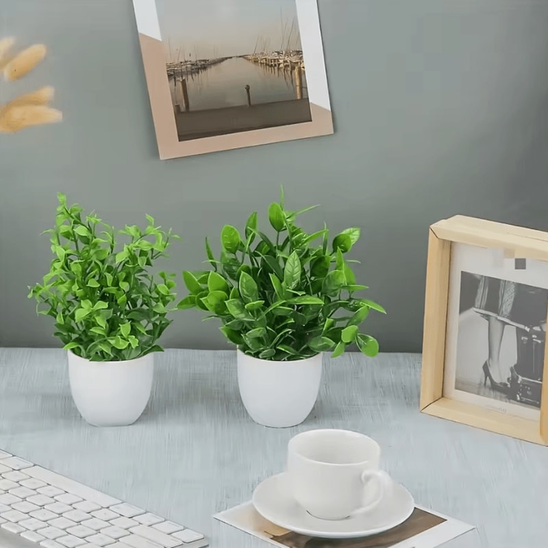 Mini Artificial Potted Plants Set 4PCS Fake Bonsai Desk Decor Indoor Greenery 2