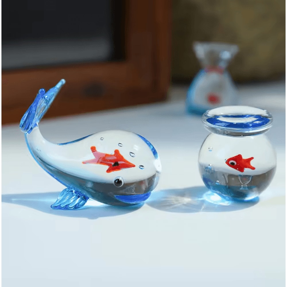 Handcrafted Glass Pocket Fish Figurine Mini Glass Fish Ornament Colorful Desk Decor 0