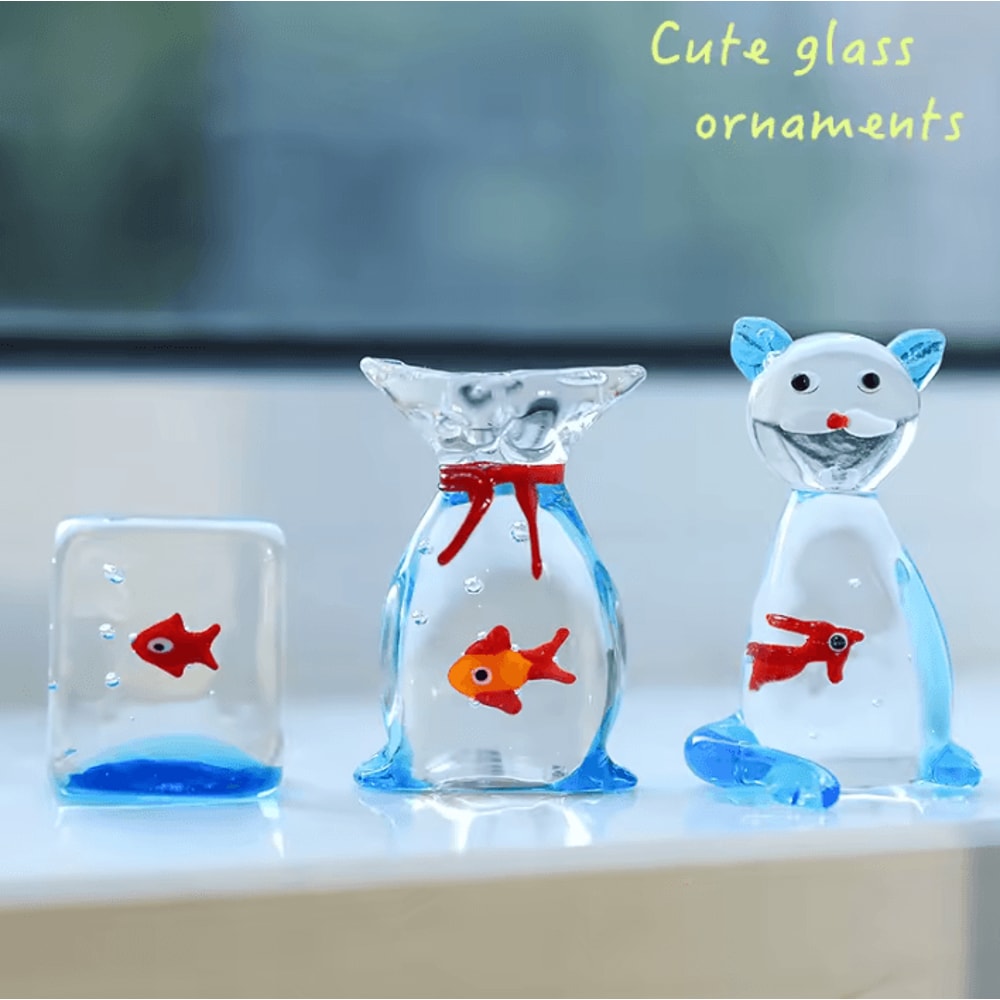 Handcrafted Glass Pocket Fish Figurine Mini Glass Fish Ornament Colorful Desk Decor 1