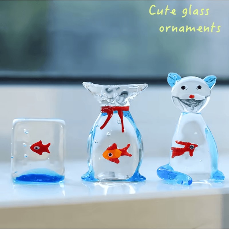 Handcrafted Glass Pocket Fish Figurine Mini Glass Fish Ornament Colorful Desk Decor 1
