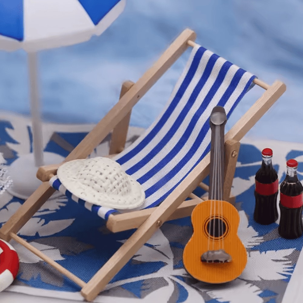 Mini Fairy Garden Beach Set Dollhouse Sunshade Umbrella Deck Chairs Decor Kit 3