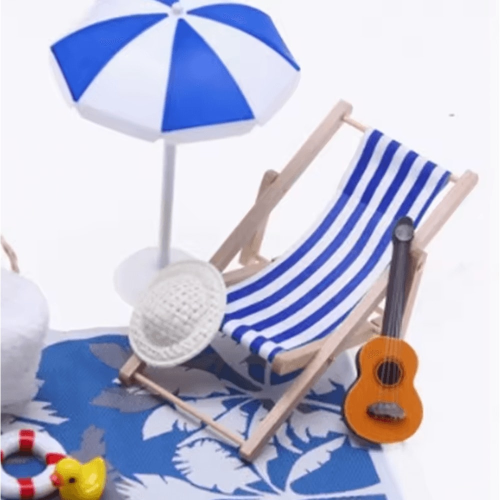 Mini Fairy Garden Beach Set Dollhouse Sunshade Umbrella Deck Chairs Decor Kit 4