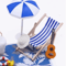 Mini Fairy Garden Beach Set Dollhouse Sunshade Umbrella Deck Chairs Decor Kit 4