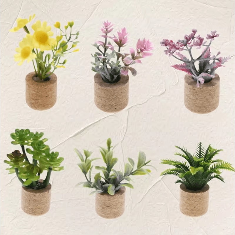 1 12 Miniature Dollhouse Plants Set Realistic Mini Potted Plant Decor For DIY Scenes 0