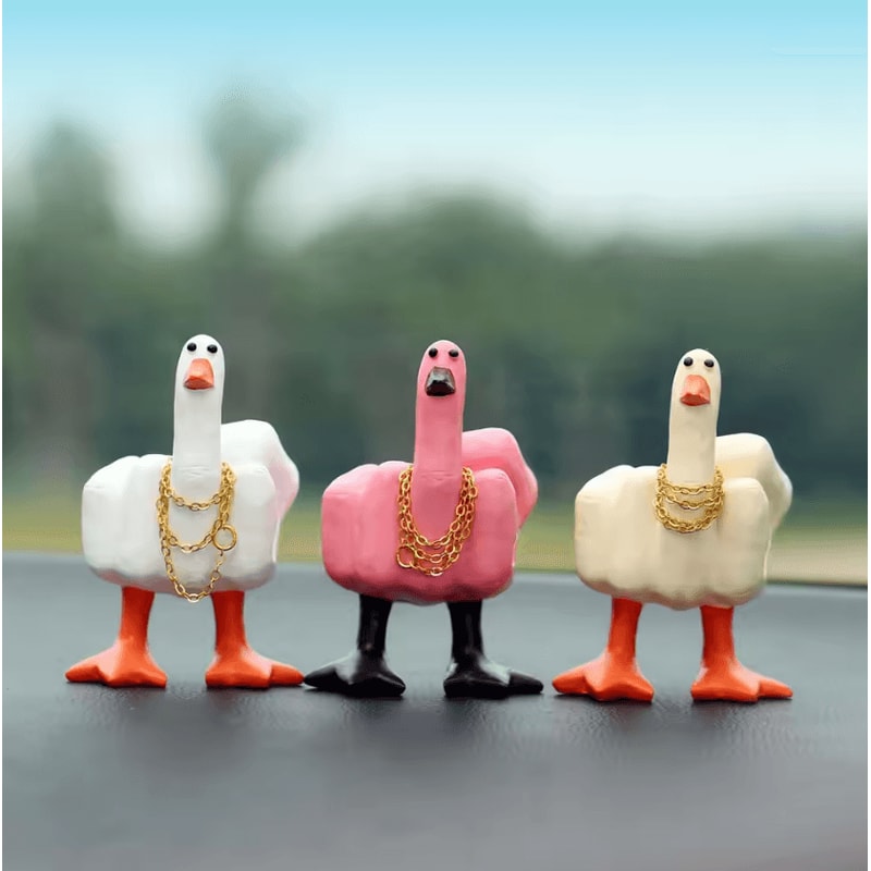 Funny Middle Finger Duck Figurine Cute Resin Duck Desk Decor With Glasses 1
