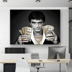 modern scarface tony montana canvas wall art – retro gangster movie poster print