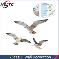 retro wooden seagull wall decor set – coastal seagull wall hanging ornaments