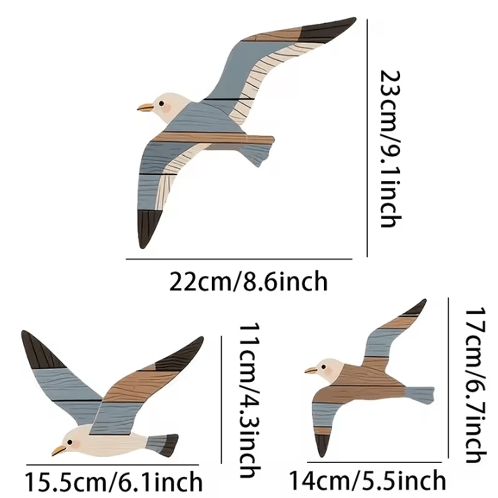 Retro Wooden Seagull Wall Decor Set Coastal Seagull Wall Hanging Ornaments 1