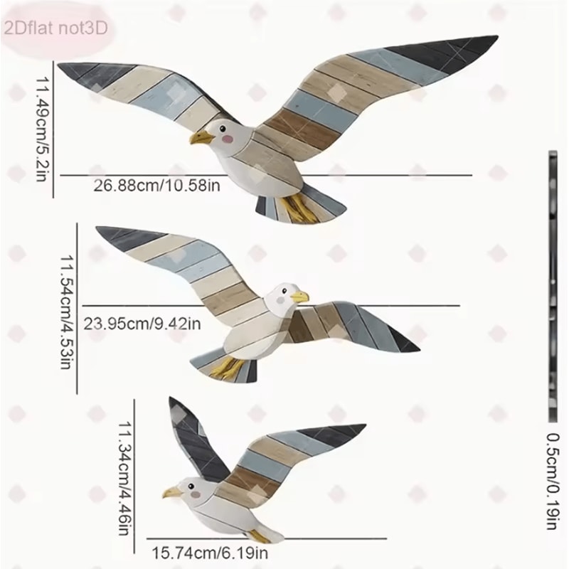 Retro Wooden Seagull Wall Decor Set Coastal Seagull Wall Hanging Ornaments 3