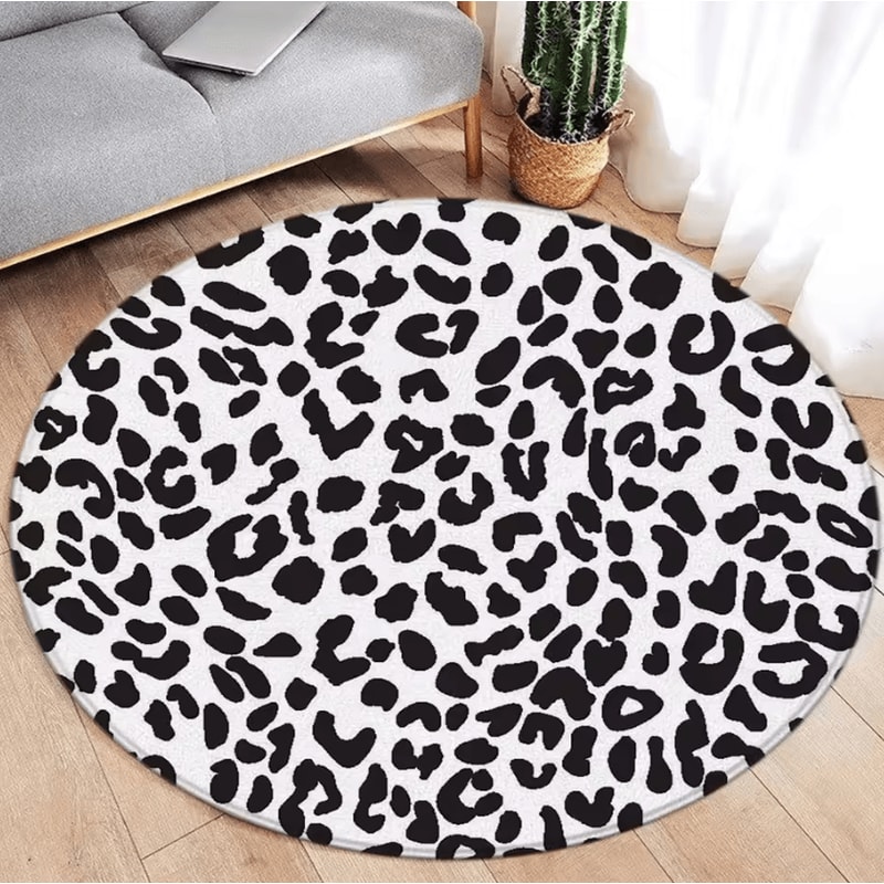 Brown Leopard Print Round Rug Soft Animal Print Circle Carpet Flannel Floor Decor 0